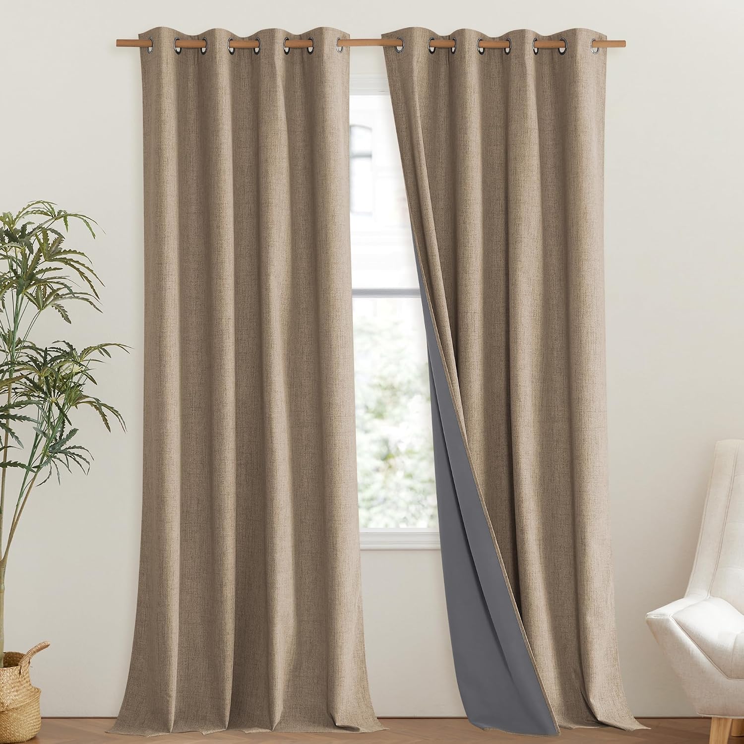NICETOWN Burlap Vintage Open Linen Weave Flax Thermal Curtains, 100% Blackout Curtains 108" Long for Dining Room, Soundproof Window…