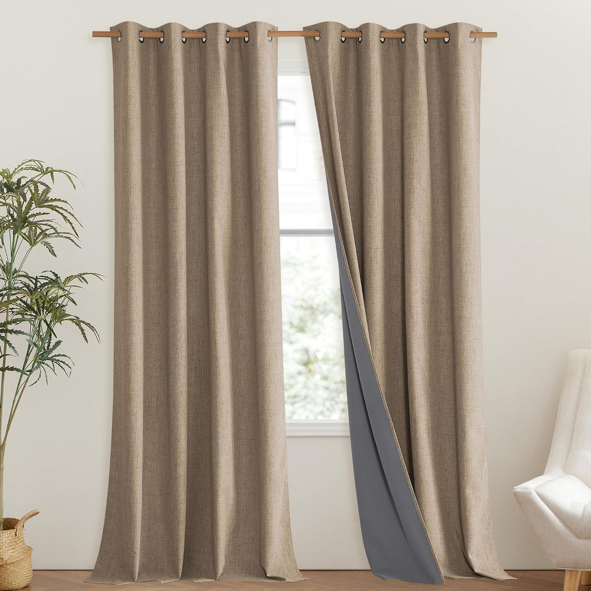 NICETOWN Burlap Vintage Open Linen Weave Flax Thermal Curtains, 100% Blackout Curtains 102" Long for Dining Room, Soundproof Window…