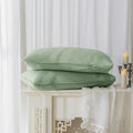 EVERLY 100% Linen Pillowcases Set of 2, Envelope Overlap Closure Natural Washed Flax Standard Queen Size 20x26 Inches - Saga Green