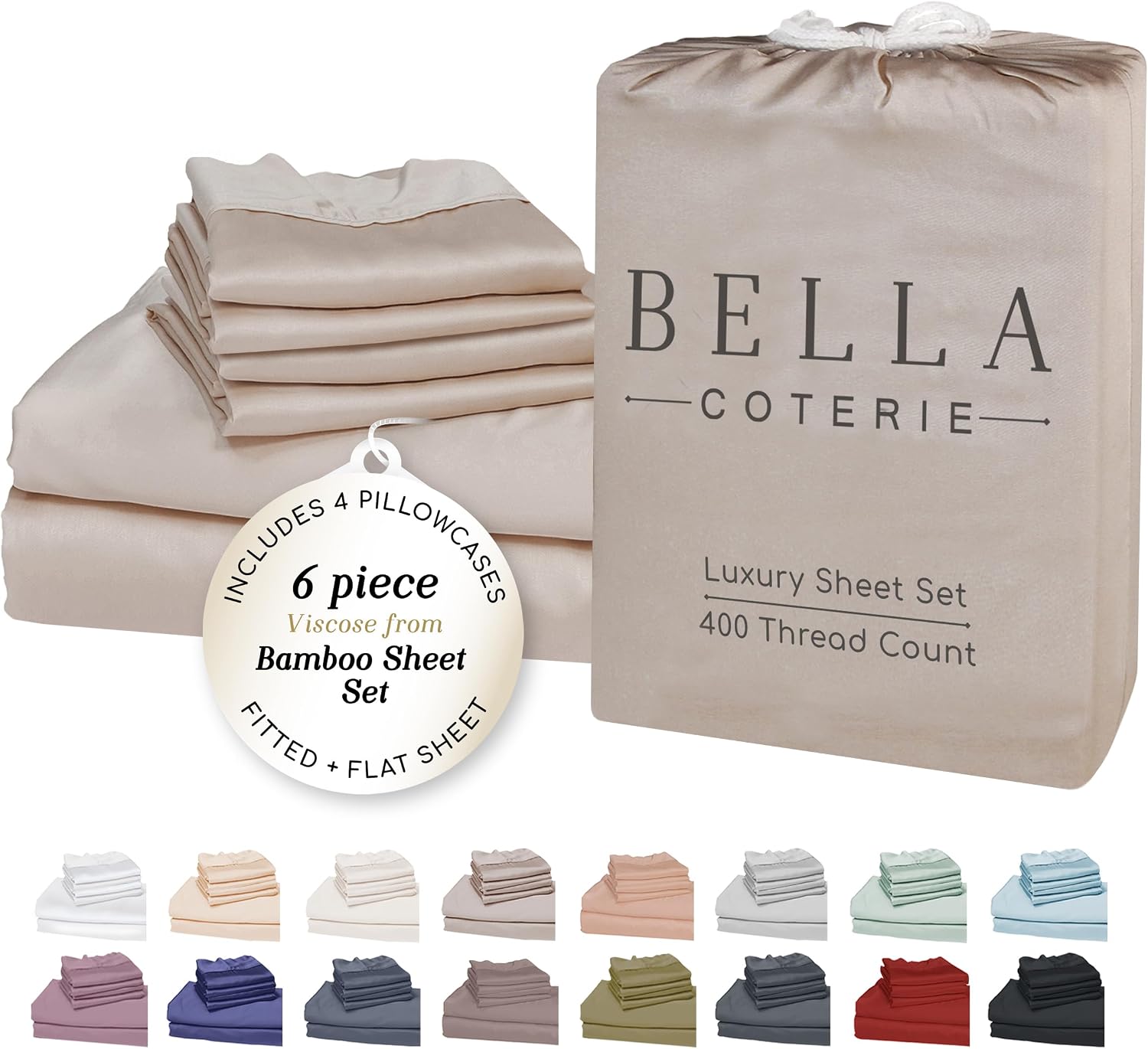 Bella Coterie 6 Piece Luxury Bamboo Viscose Split Top King Size Sheet Set | 34" Split for Adjustable Beds | 100% Organically Grown|…