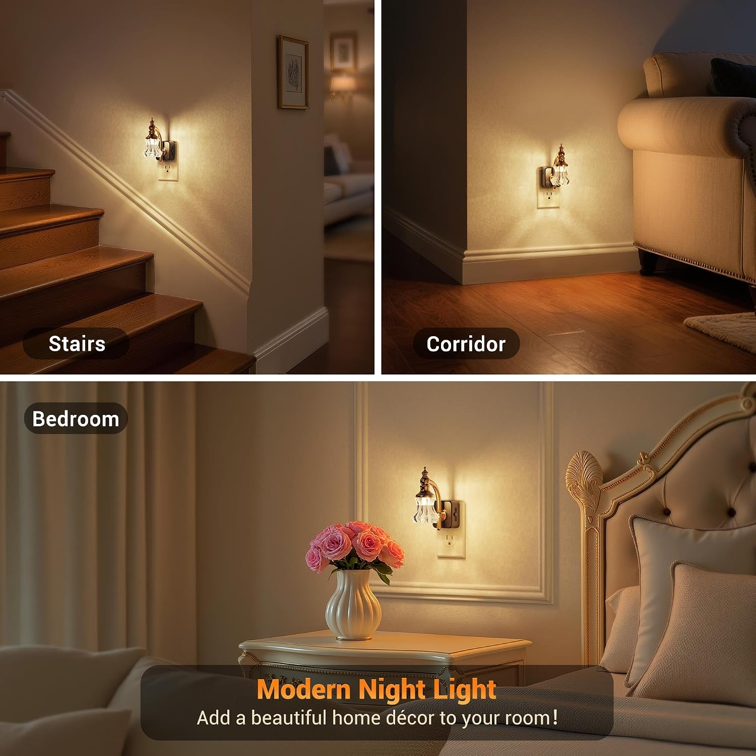 JandCase Night Light, Night Lights Plug into Wall, Glass Flower LED Nightlight, 0-100 LM Dimmable Nightlights, Dusk to Dawn Sensor, 1W…
