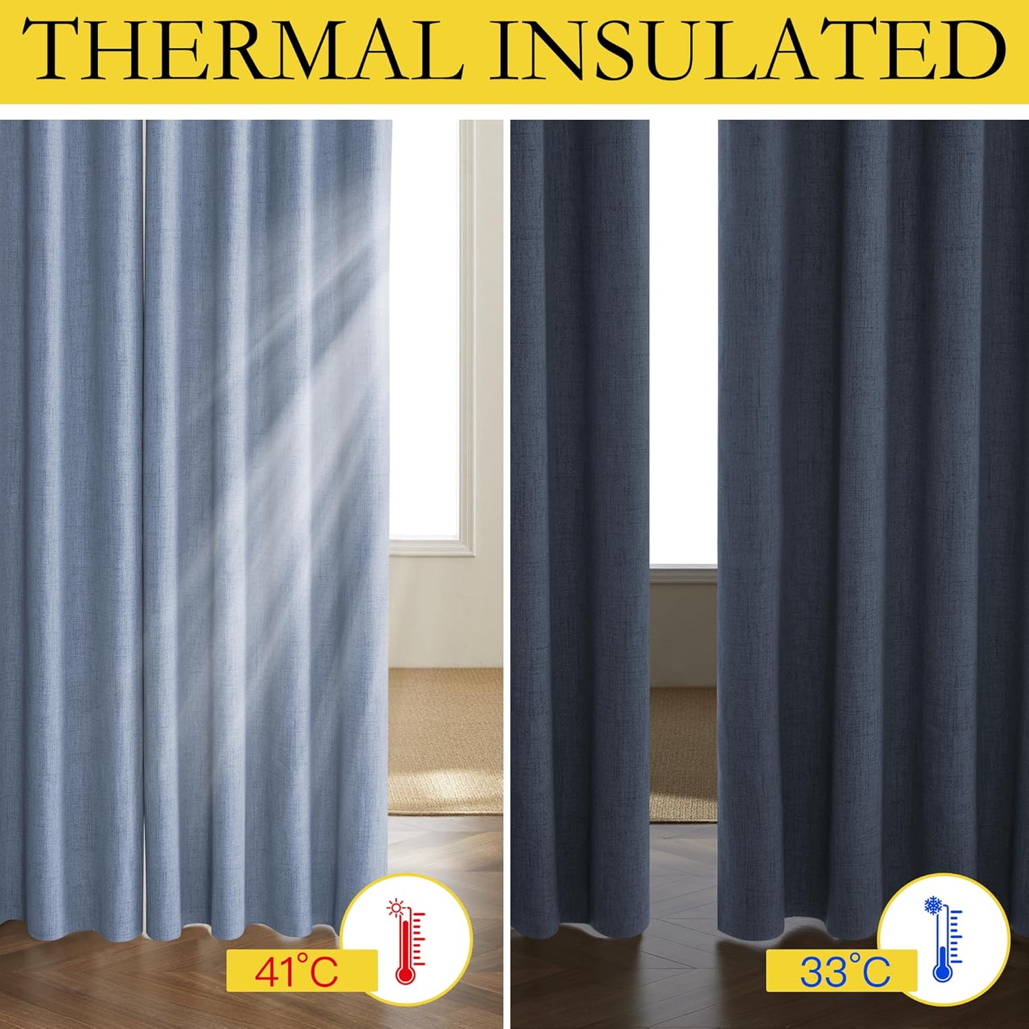 NICETOWN Stone Blue Vintage Linen 100% Blackout Curtains for Kitchen, Thermal Insulated Curtains 63" Long, Noise Reducing Window…