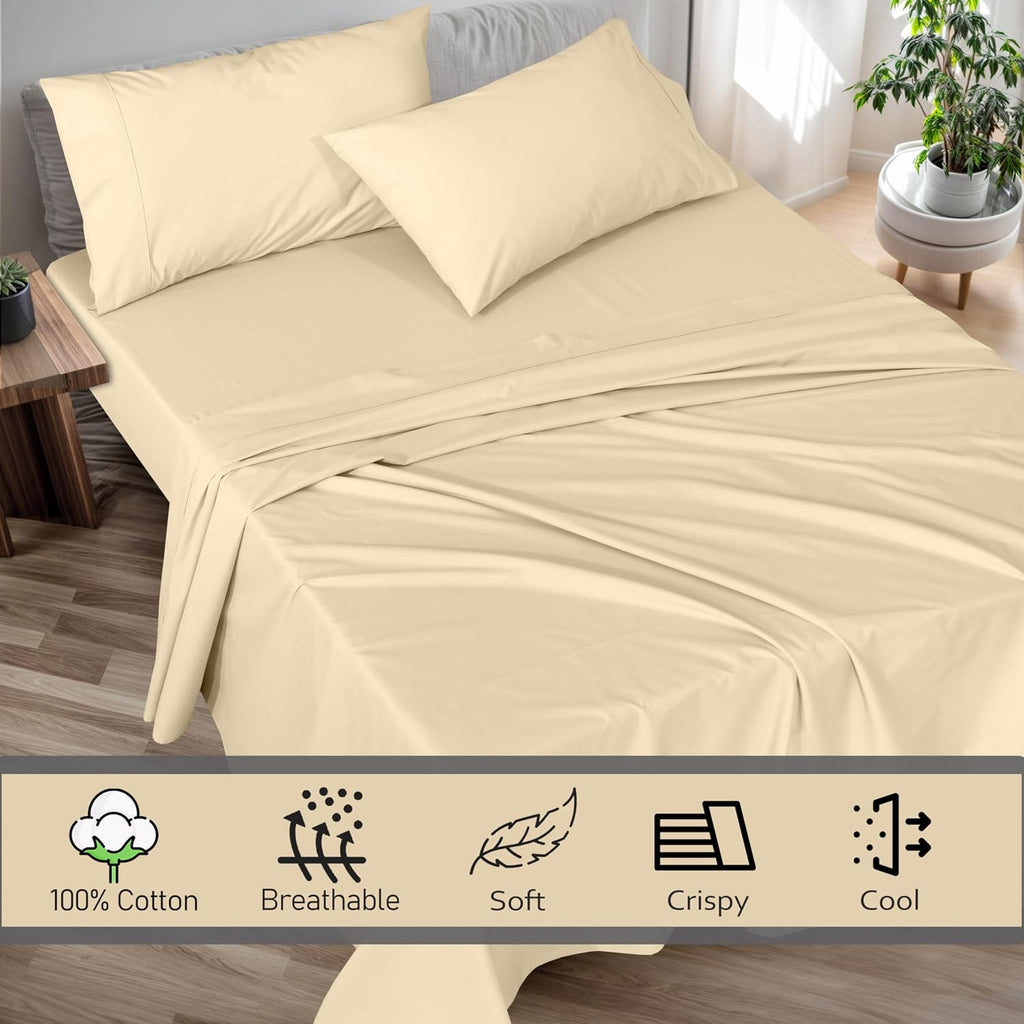 Ruvanti 100% Cotton Percale Sheets Twin XL Size – Crisp Cooling Bed Sheets for Hot Sleepers, Deep Pocket 16”, Soft Breathable & Durable Hot…