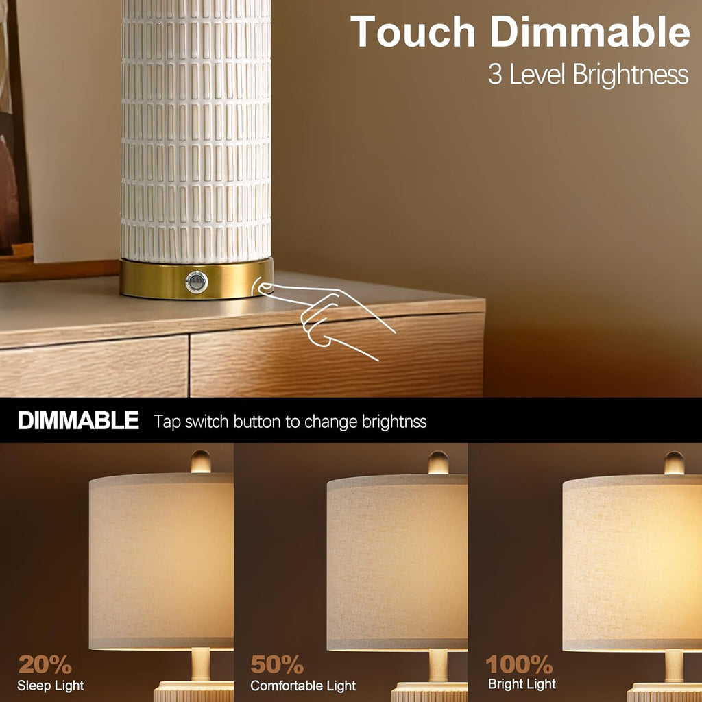 PoKat Touch Bedside Table Lamps with USB Ports for Bedroom Living Room, 25'' Dimmable Nightstand Touch Lamps for Living Room, Modern…