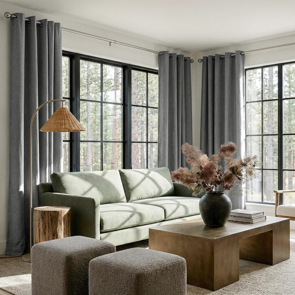 Nicetown 100% Blackout Linen Grey Curtains 96 inches Long, with White Liner Composite Grommet Thermal Drapes Relax Home Decor Window Treatm…