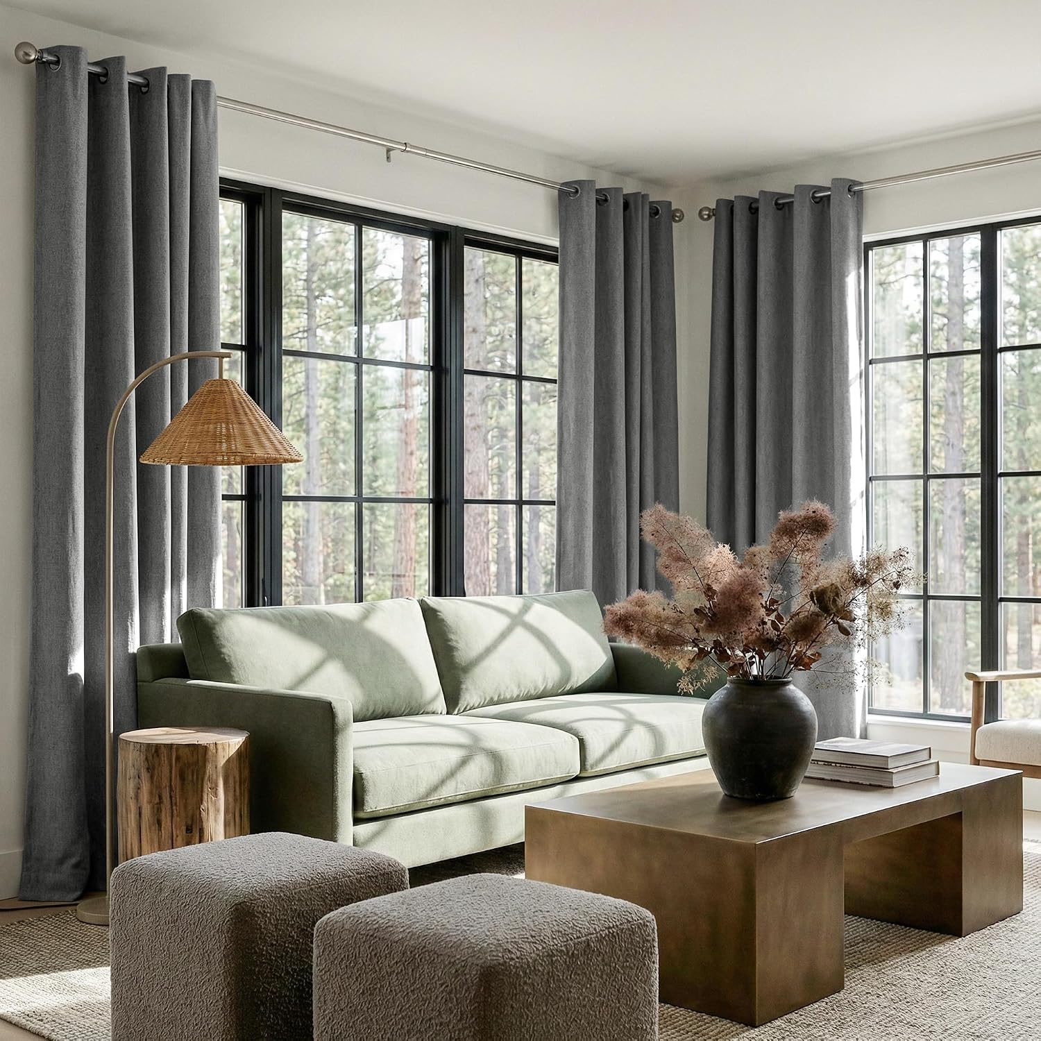 Nicetown 100% Blackout Linen Grey Curtains 96 inches Long, with White Liner Composite Grommet Thermal Drapes Relax Home Decor Window Treatm…
