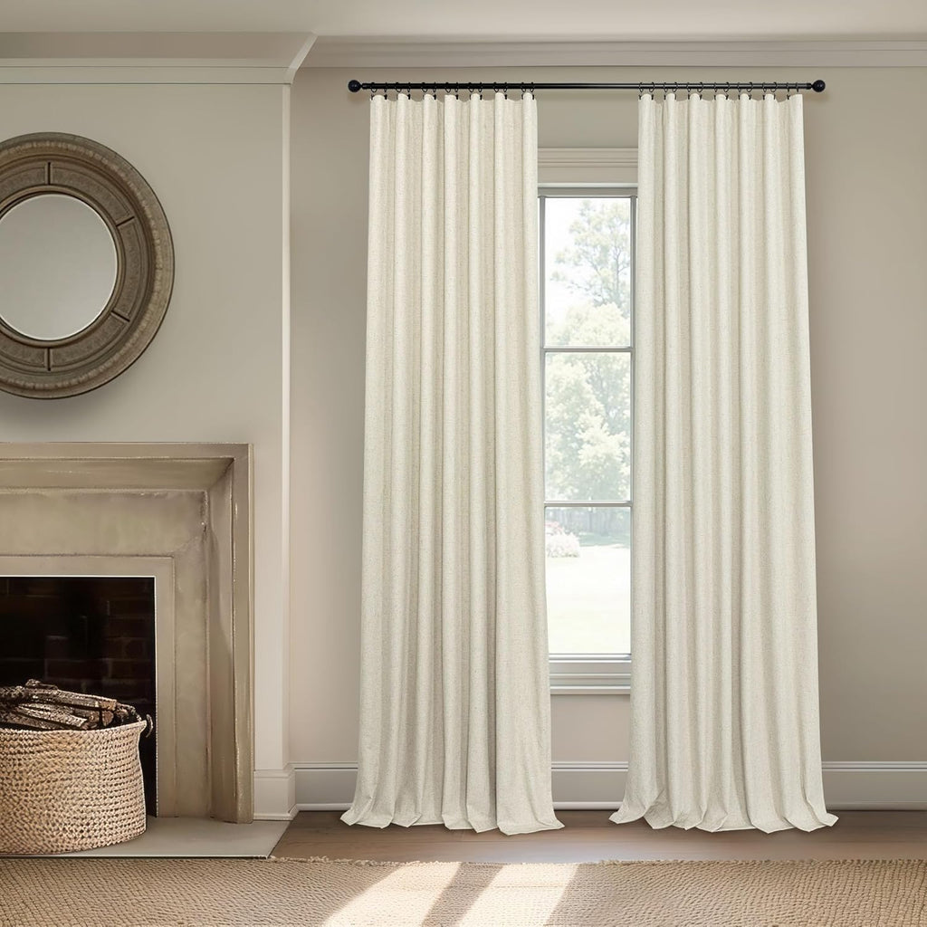 Pitalk Thick Linen Blackout Curtains 104 Inches Long 2 Panel Set Custom Length Decorative Black Out Heat Draft Blocking Neutral Burlap Larg…