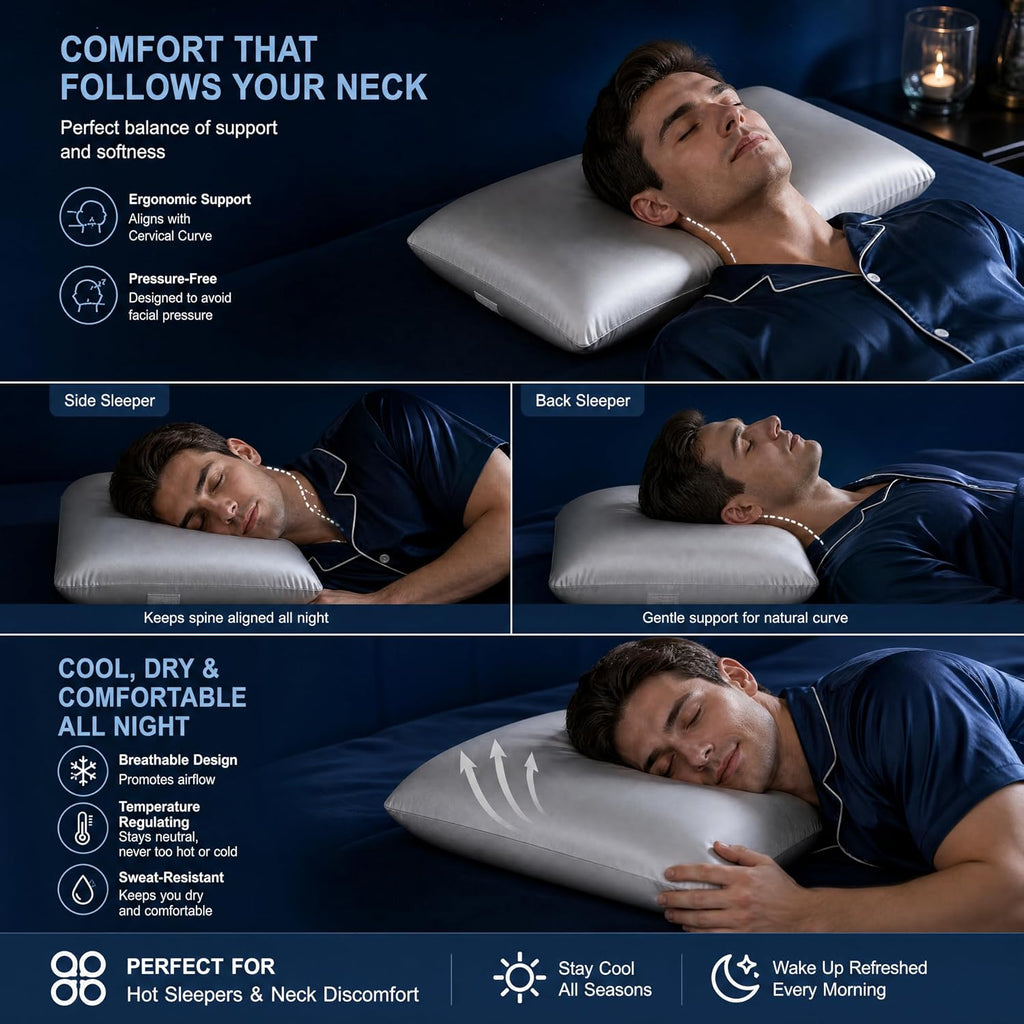 Wave Silicone Pillow for Sleeping, Cooling Ergonomic Neck Support Pillow with High Resilience Medium Firm Support, Breathable Washable…