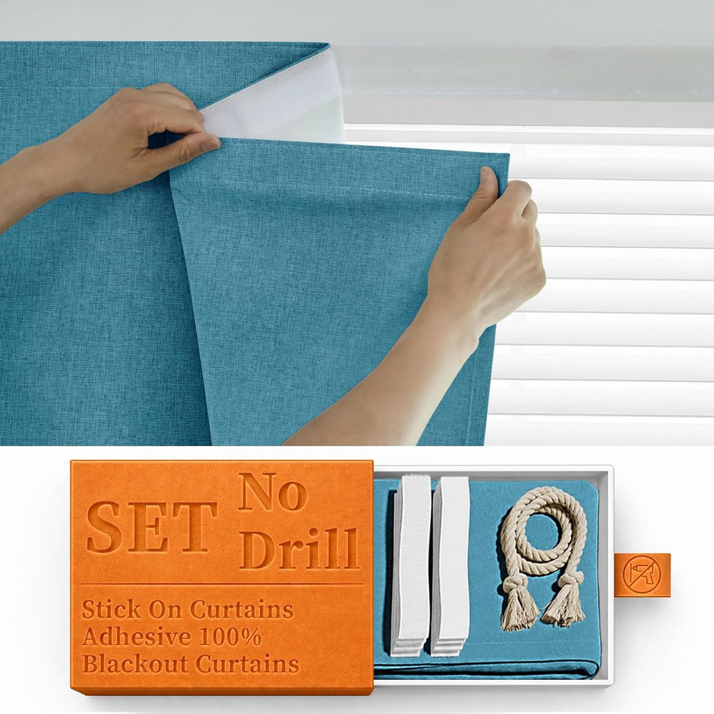 100% Blackout Self Adhesive Portable Curtains for Bedroom Easy to Install Window Thermal Lnsulated Kitchen Room Darkening Small Window…
