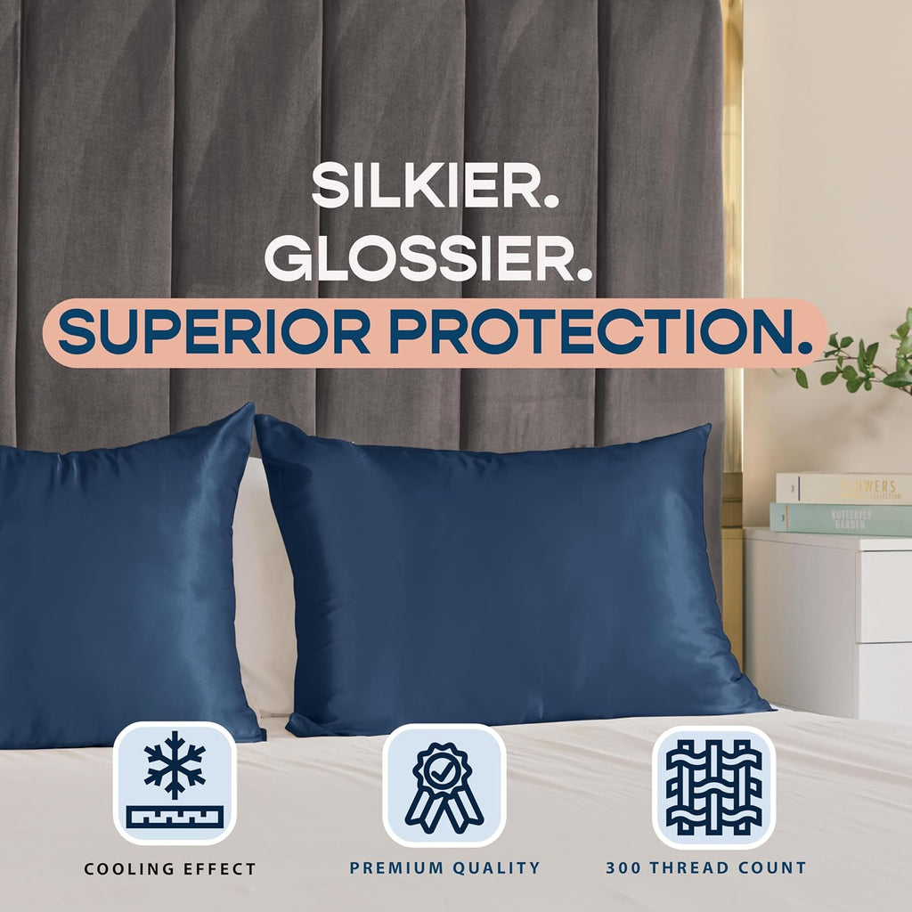 Blissford Satin Pillowcase with Zipper, for Hair and fabric comfort, Feels Soft and Cool Like a Silk Pillowcase, Satin Pillow Cases 2…