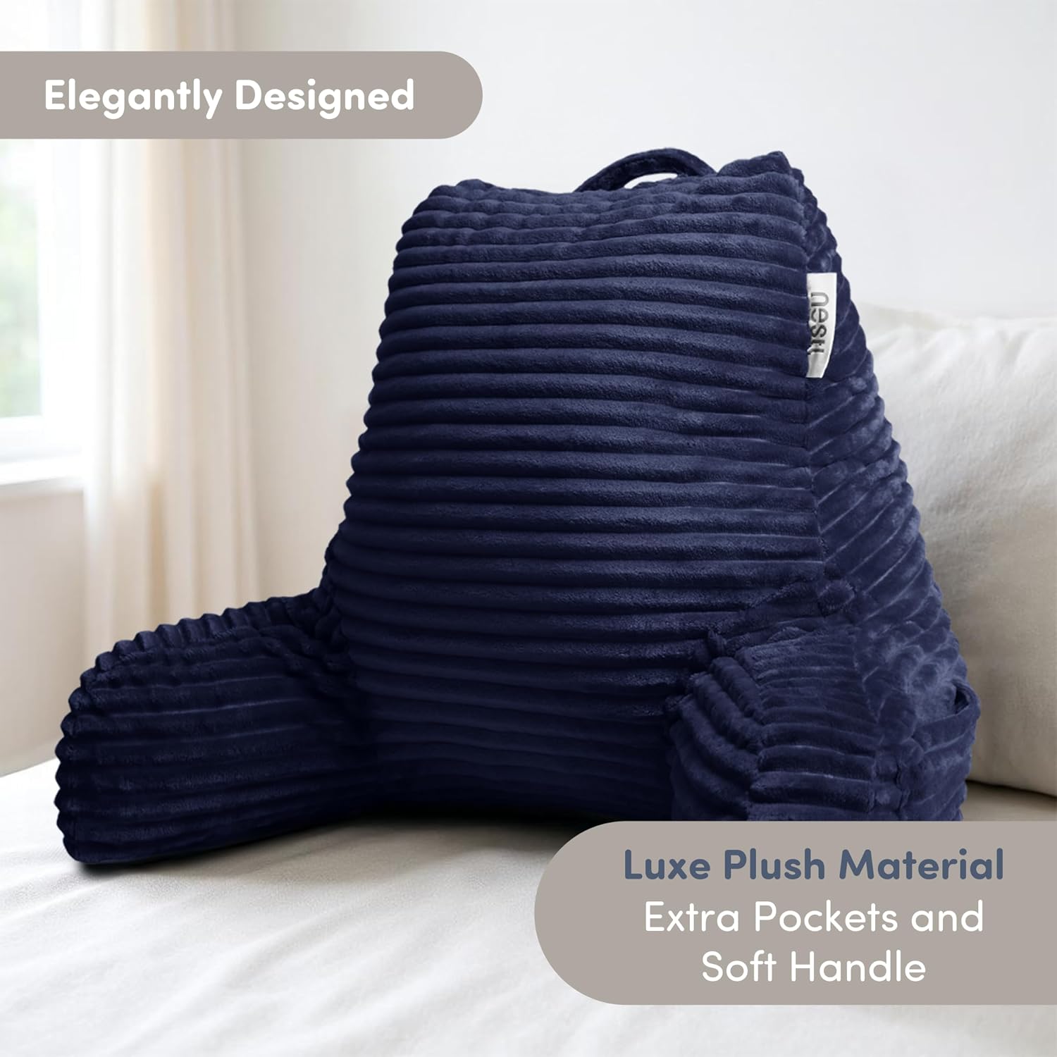 Nestl Reading Pillow with Shredded Memory Foam, Luxe Cut Plush Back Pillow for Sitting Up in Bed, Back and Arms Adjustable Support for…