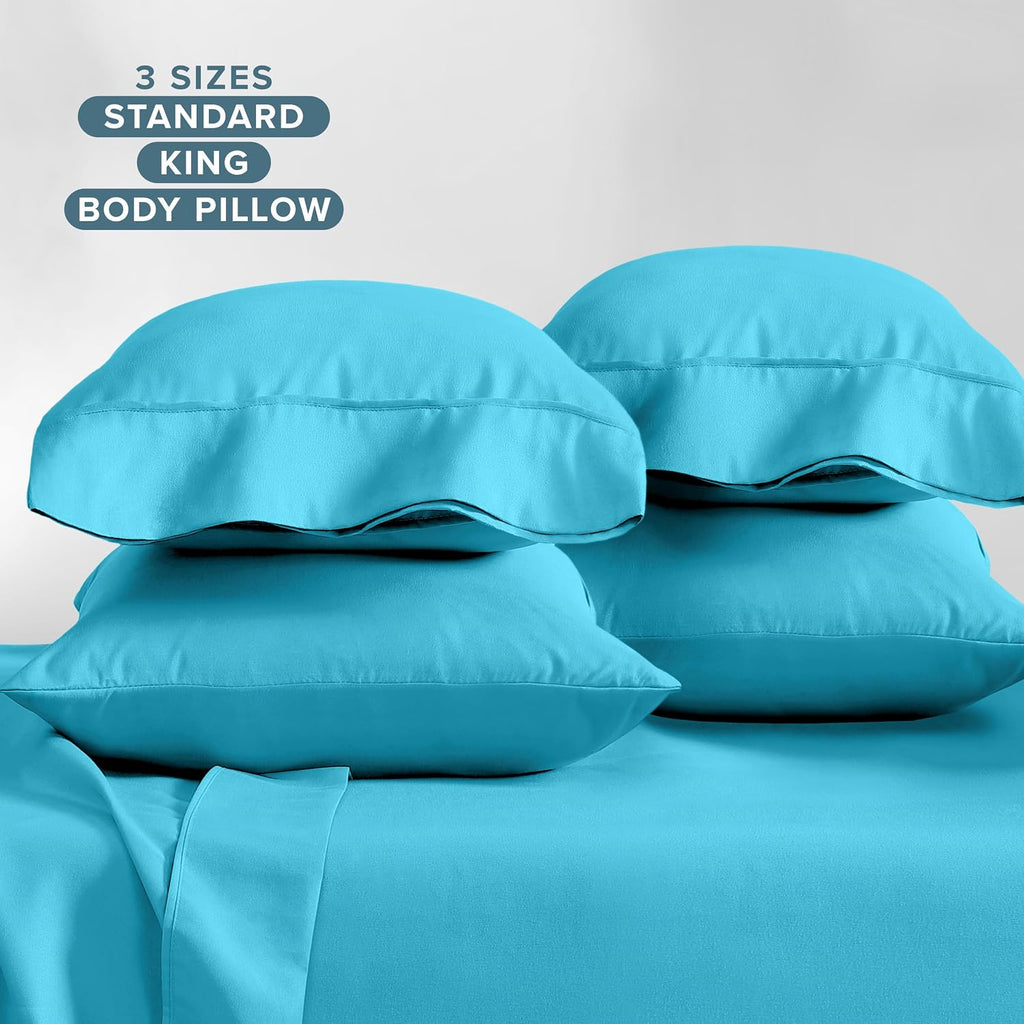 BareHome Bare Home Microfiber Bulk Pillow Cases - Standard/Queen Size Set of 4 - Cooling Pillowcases - Double Brushed - Aqua Pillowcases 4…