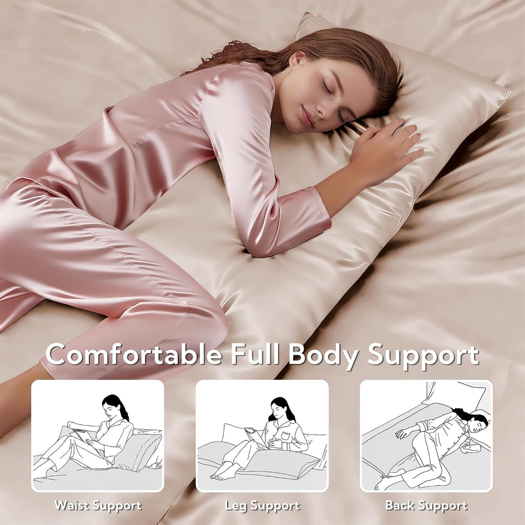 MR&HM Satin Body Pillow Cover, Soft and Breathable Body Pillow Case with Envelope Closure, Cooling and Silky Long Pillowcase for Hair and…