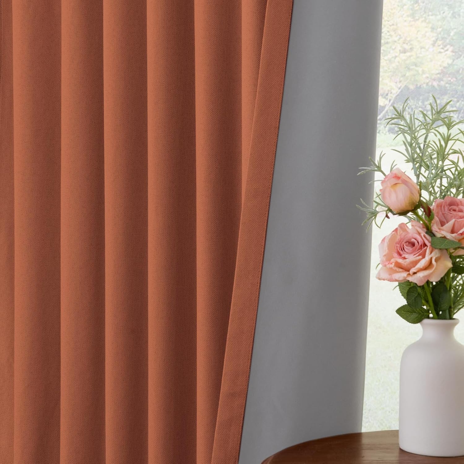 INOVADAY 100% Blackout Curtains for Bedroom, Black Out Curtains 96 Inch Long, Clip Rings Linen Blackout Drapes, Thermal Insulated Room…