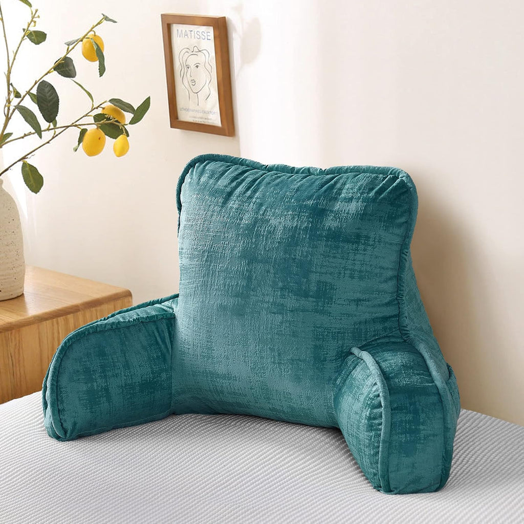 Bytide Art Velvet Assembly Needed DIY Backrest Reading Bed Rest Pillow with Arms and Pockets for Sitting in Bed Couch Sofa, Removable Cover…