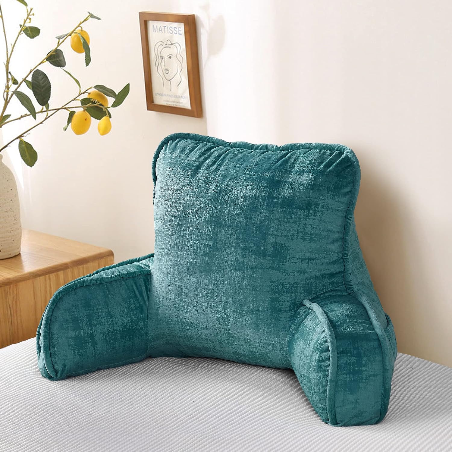 Bytide Art Velvet Assembly Needed DIY Backrest Reading Bed Rest Pillow with Arms and Pockets for Sitting in Bed Couch Sofa, Removable Cover…