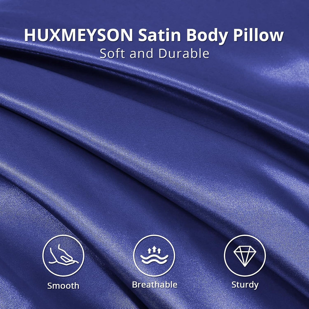 Huxmeyson Body Pillow with Satin Pillowcase, Body Pillow for Adults, Removable Cover, Navy Blue (20"x54") 1 count Blue