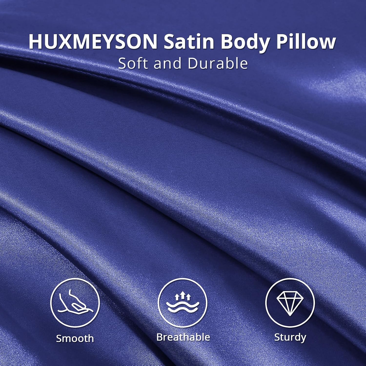 Huxmeyson Body Pillow with Satin Pillowcase, Body Pillow for Adults, Removable Cover, Navy Blue (20"x54") 1 count Blue