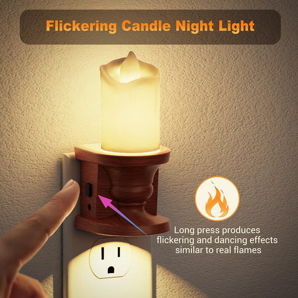JandCase Nightlight Flameless Candle, 2 Pack Night Lights Plug into Wall, 0-100LM Dimmable Nightlight, 3000K Soft White, LED Candle Night…