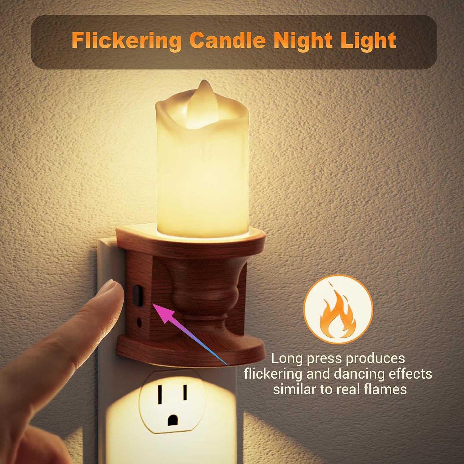 JandCase Nightlight Flameless Candle, 2 Pack Night Lights Plug into Wall, 0-100LM Dimmable Nightlight, 3000K Soft White, LED Candle Night…