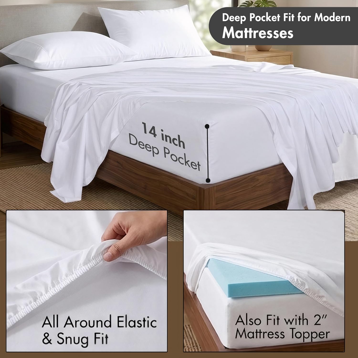 Zoyer 100% Cotton Sheets – California King Percale Bedding, Cooling & Breathable, Durable with a Crisp, Soft & Comfortable Feel, 14" Deep P…