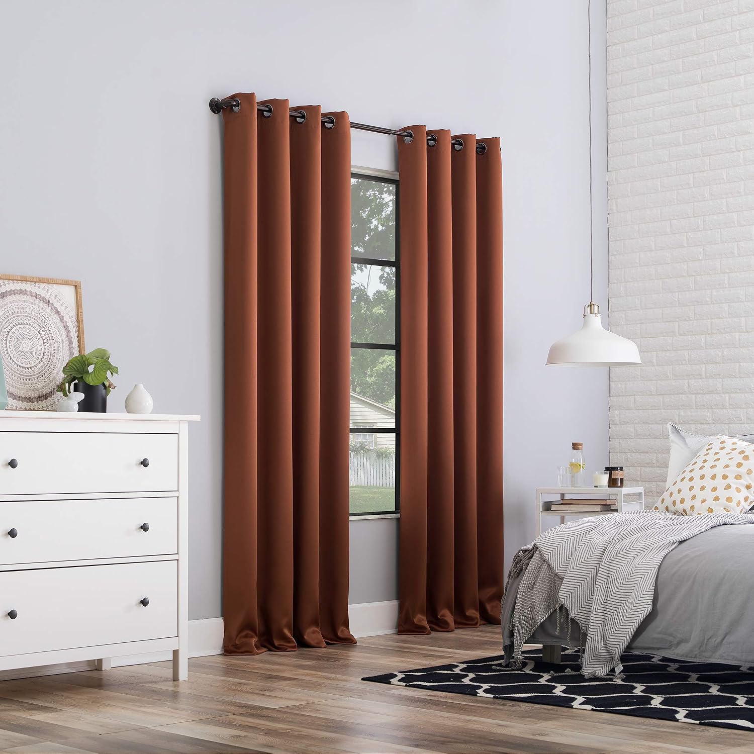Sun Zero Nordic 2-pack Theater Grade Extreme 100% Blackout Grommet Curtain Panel Pair, 52" x 96", Terracotta