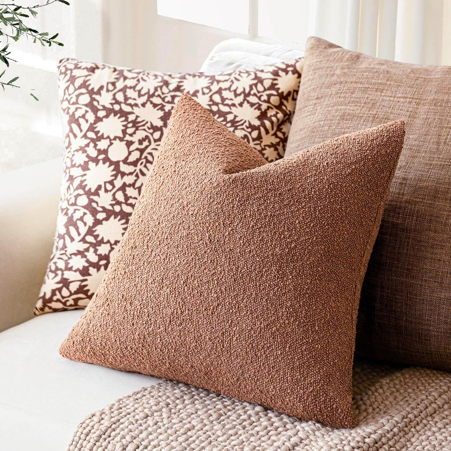 Foindtower Decorative Textured Boucle Throw Pillow Covers Accent Solid Pillow Cases Neutral Soft Cozy Couch Cushion Case for Chair Sofa…