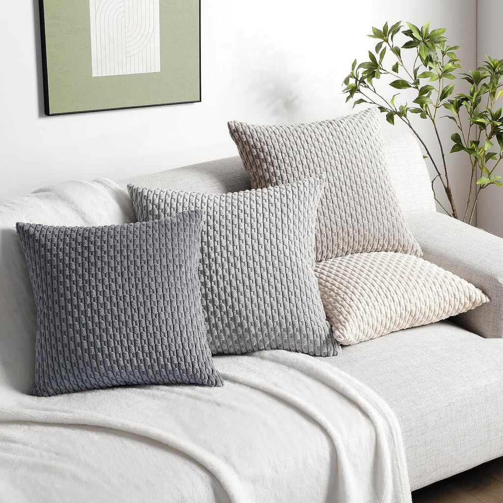 Softalker Throw Pillow Covers 18x18 Inch, Set of 4, Soft Corduroy Boho Stripe Decorative Pillow Cover, Couch Fluffy Pillow Cover for…