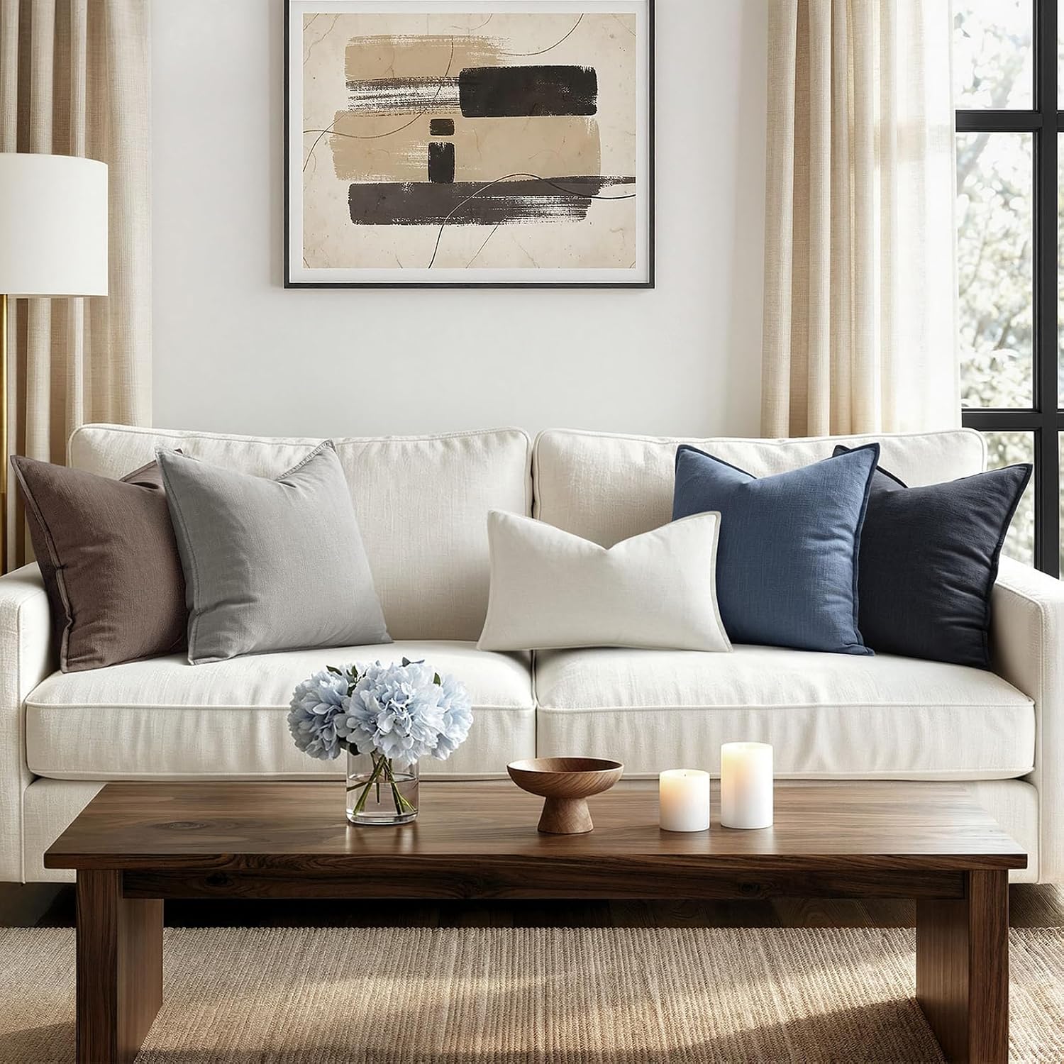 Anroduo Pack of 2 Decorative Linen Pillow Covers Light Taupe Neutral Farmhouse Boho Soild Cushion Case Soft Accent Pillowcase for Couch Sof…