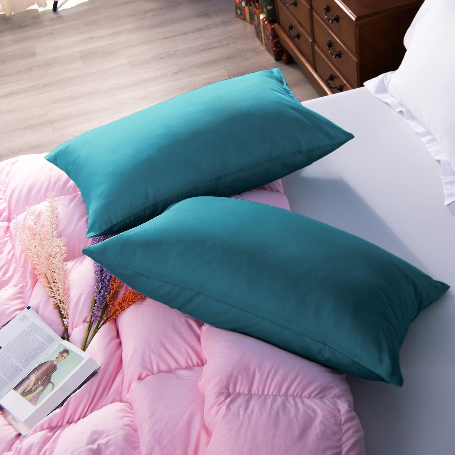 NTBAY Egyptian Cotton King Pillowcases - Set of 2, 500 Thread Count Cotton Pillowcases - Soft and Breathable Envelope Closure Pillow…