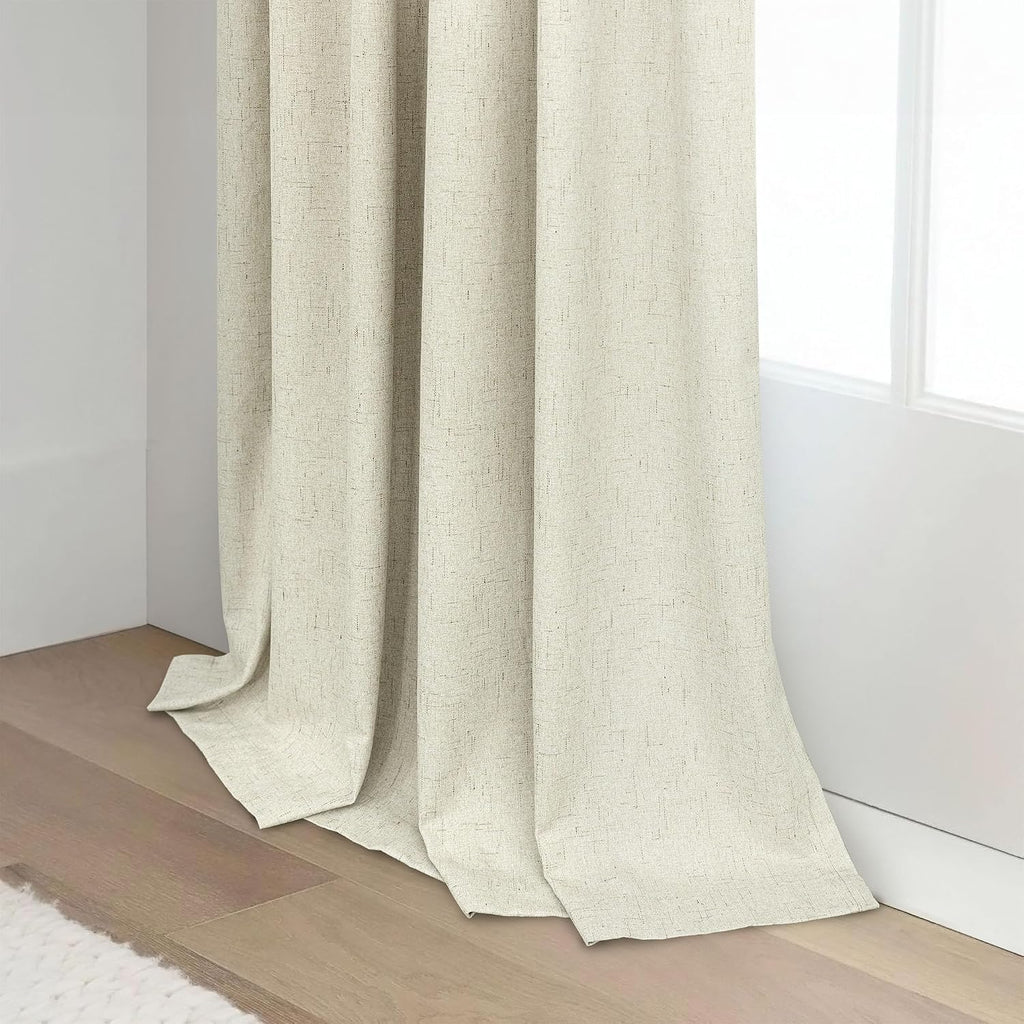 Pitalk Cream Beige Blackout Curtains 90 Inches Long Thick Linen Patio Curtains for Sliding Glass Doors Cute Black Out Curtain for Nursery B…