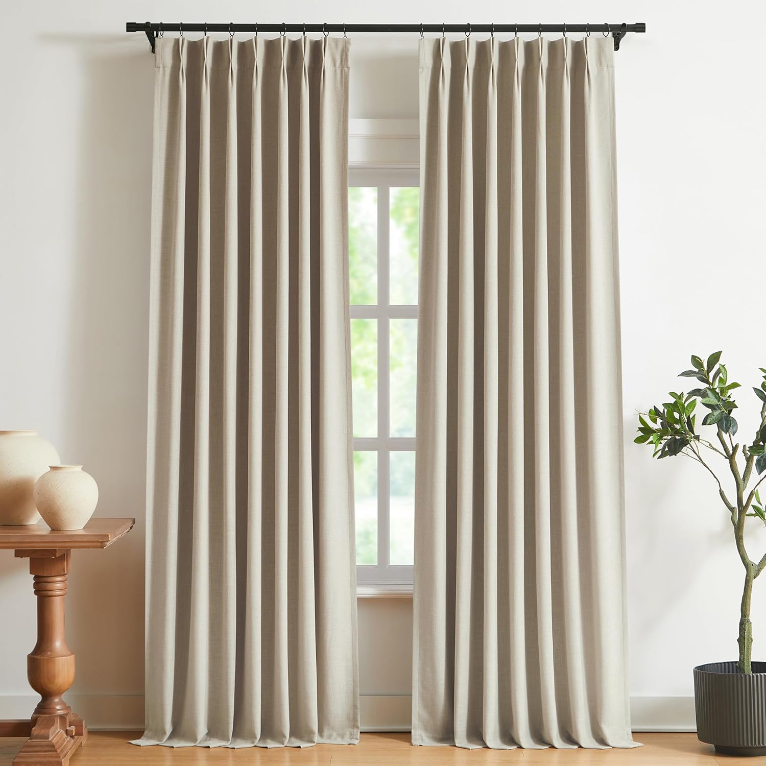 VisionHome Vision Home Sand Pinch Pleated Full Blackout Curtains Linen Blended Room Darkening Window Curtains 95 inch for Living Room Bedro…