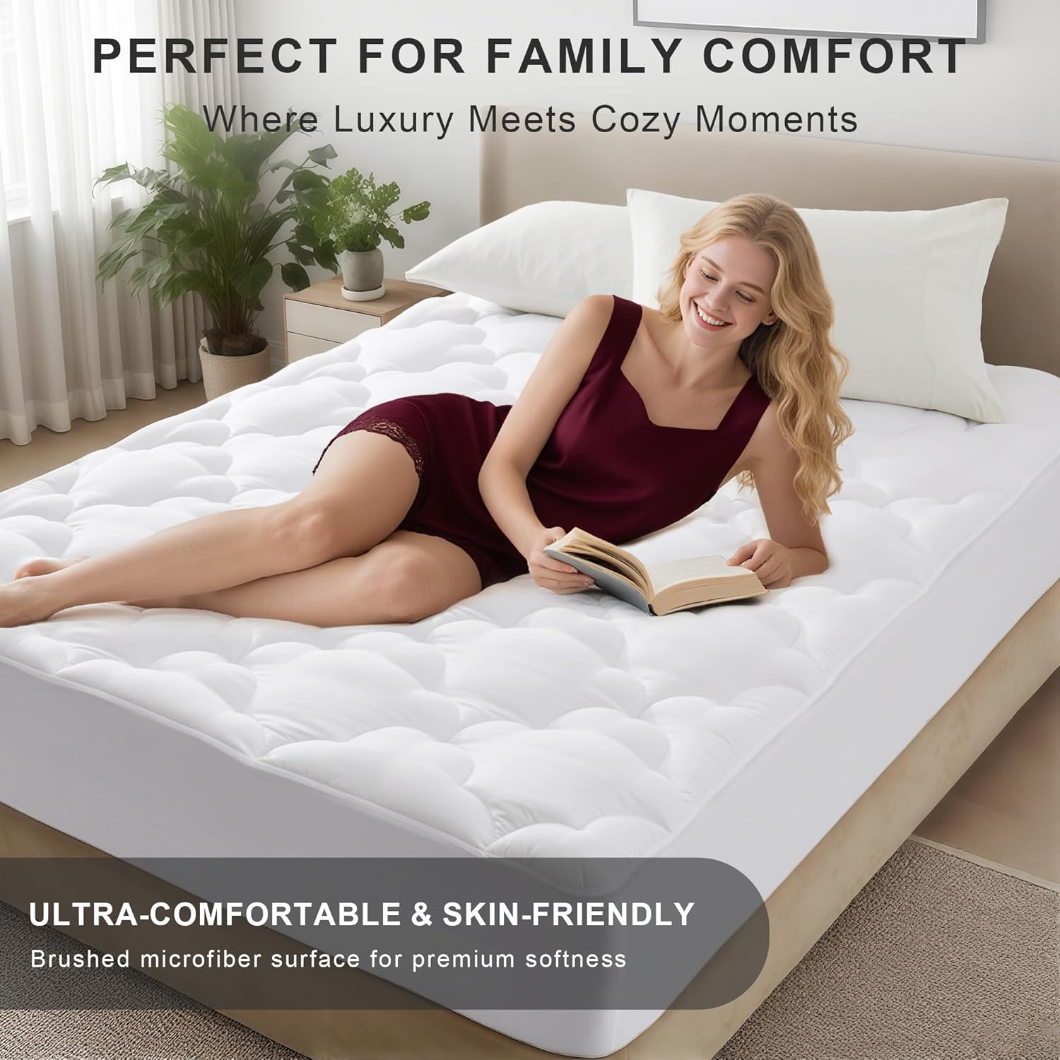 Wqspring Supportive Quilted Mattress Pad Pillow Top Mattress Cover Protector Cooling Soft for Breathable PaddedFitted 8"-21" Deep Pocket (W…