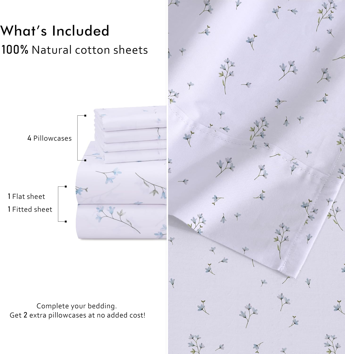 Ruvanti 100% Cotton Percale Sheets Full Size 6 Piece Set, Cooling Bed Sheets for Hot Sleepers, Deep Pocket 16”, Breathable Lightweight & Du…