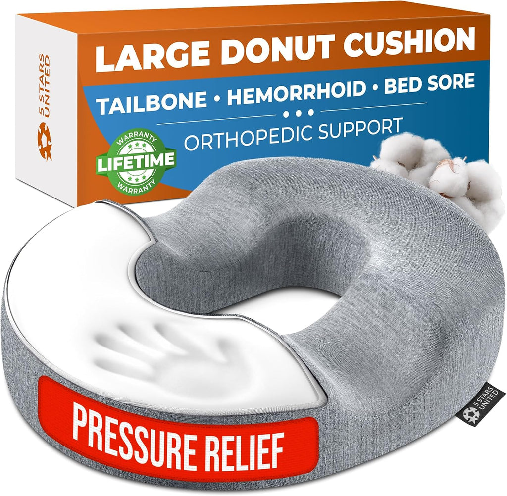 5Starsunited 5 STARS UNITED Donut Pillow Hemorrhoid Tailbone Cushion – Large Floor Cushion for – Coccyx, Prostate, Sciatica, Pelvic Floor,…