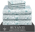 Ruvanti 100% Cotton Percale Sheets Split King Size 7 Piece Set, Cooling Bed Sheets for Hot Sleepers, Deep Pocket 16”, Breathable Lightweigh…