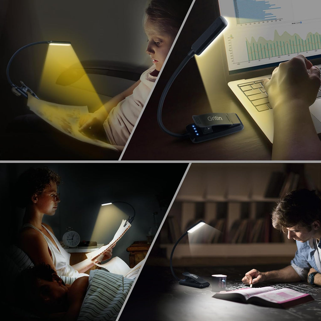 Gritin 9 LED Rechargeable Book Light for Reading in Bed -Eye Caring 3 Color Temperatures, Stepless Dimming Brightness,80 Hrs Runtime Small…