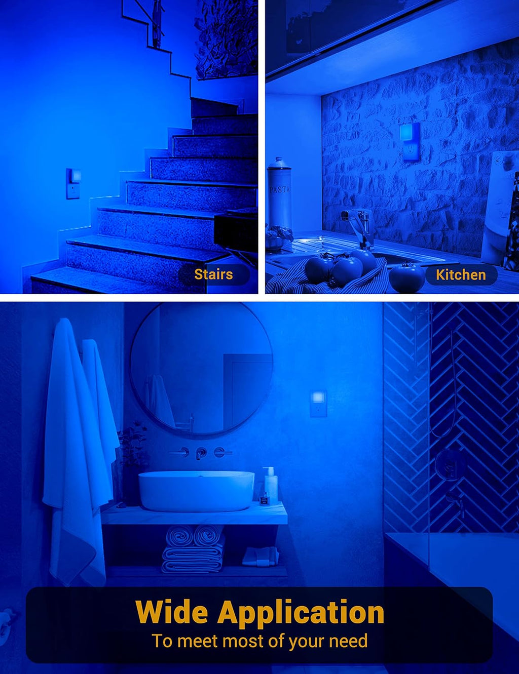 Blue Night Light, JandCase Blue Nightlight[2 Pack],0.3 Watt LED Night Light with Dusk-to-Dawn Light Sensor, Plug in Nitelight for Gaming…