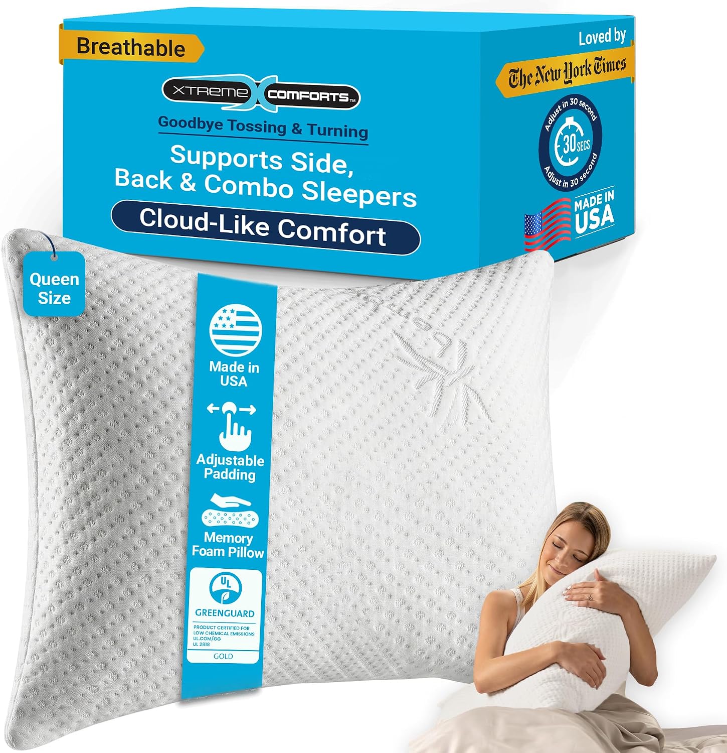 XtremeComforts Xtreme Comforts Shredded Memory Foam Pillow- Allergy-Friendly & Cooling Pillow Cover for Side, Back & Stomach Sleepers- Mach…