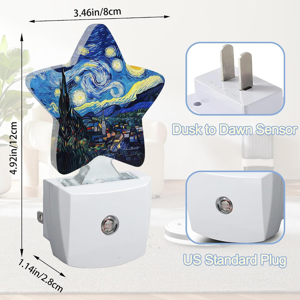 Snowmolle Night Light, Starry Night Plug into Wall with Dusk to Dawn Light Sensors, Abstract Oil Painting Warm Star Nightlights for Bedroom, B…