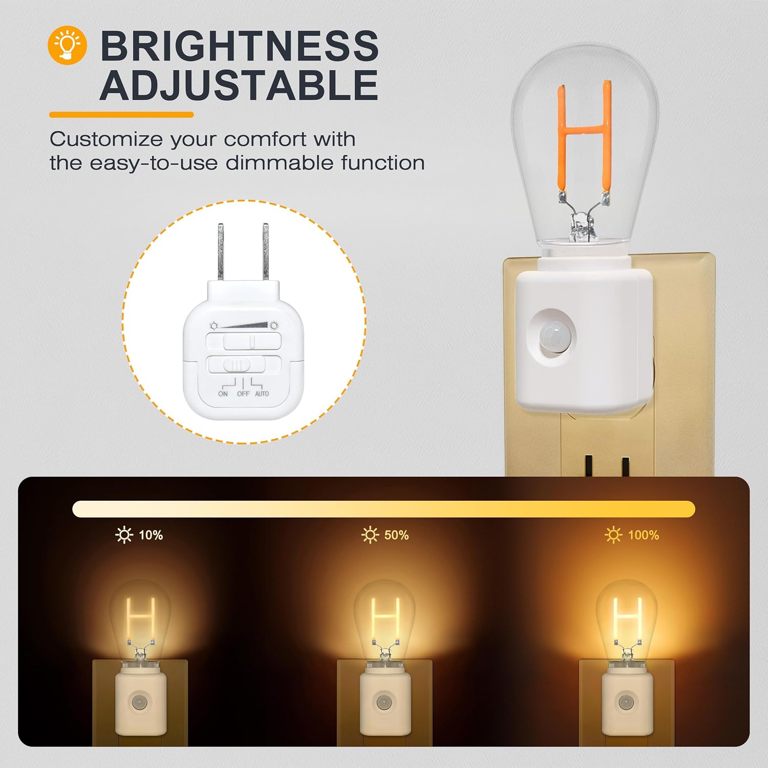 Motion Sensor Night Light, Night Lights Plug into Wall, H-Type 2200K Amber Dimmable LED Motion Activated Nightlight for Bathroom Hallway…