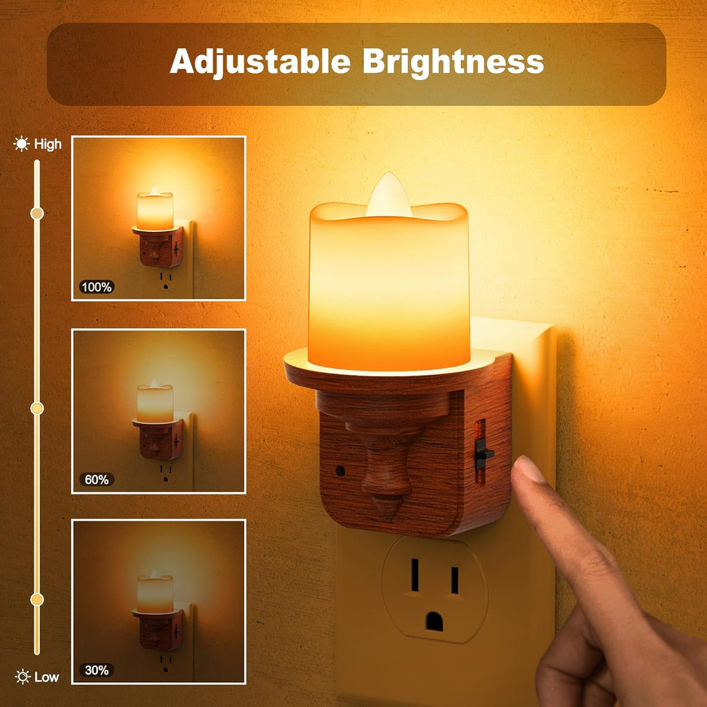 JandCase Flameless Candle Night Light, 2 Pack Night Lights Plug into Wall, 2000K Amber, 0-100LM Dimmable Nightlight, Dusk to Dawn Sensor…