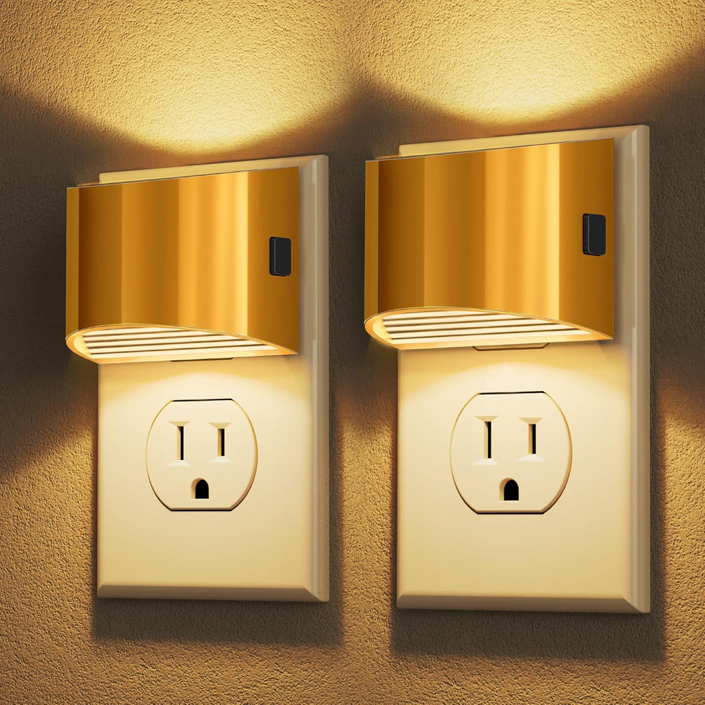 DORESshop LED Night Light[2 Pack], Golden Night Lights Plug into Wall, 3 Level Brightness Adjustable Plug in Night Light, Dusk to Dawn…