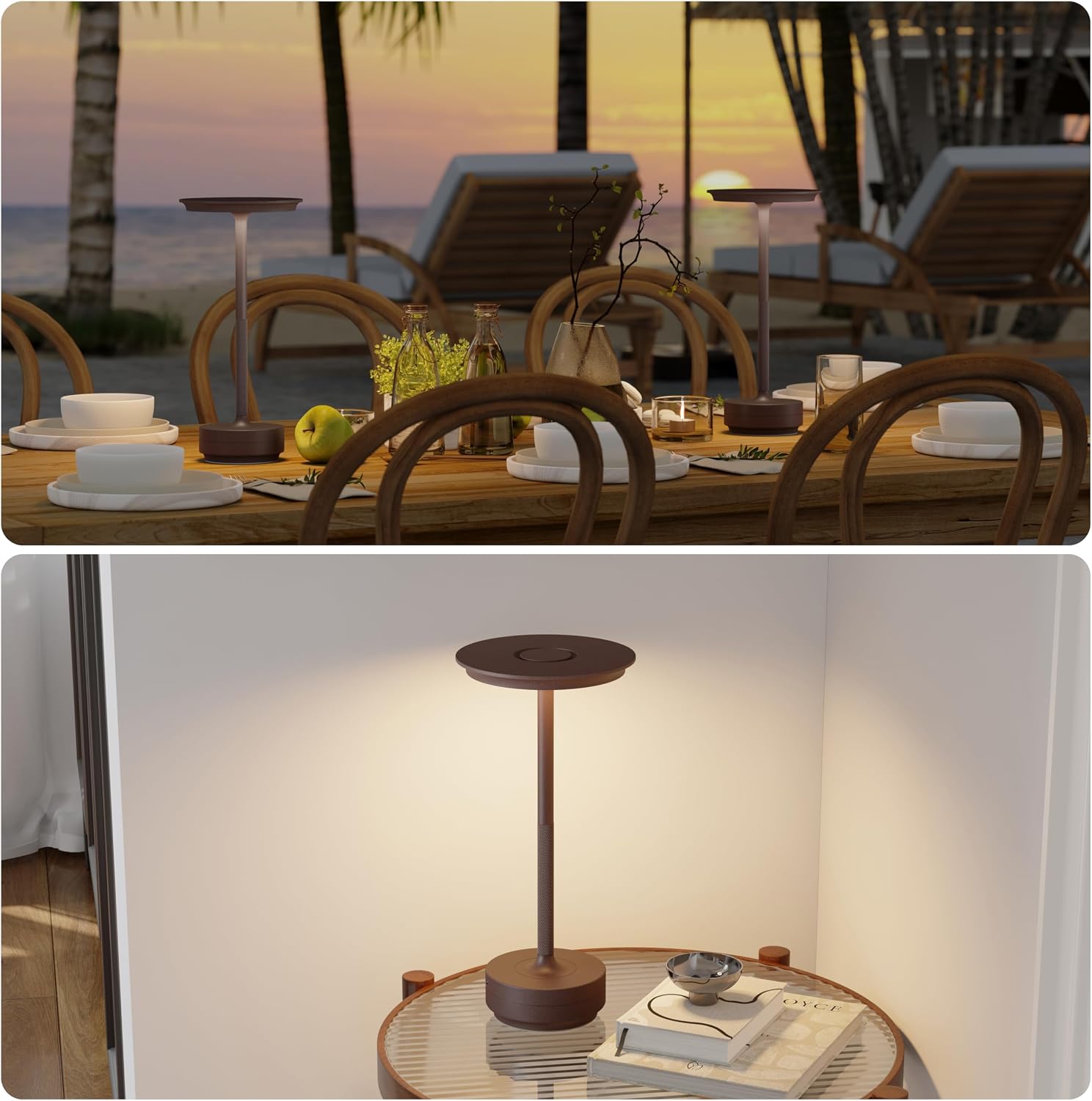 TBBGA 1 Pack Rechargeable Table Lamps Cordless, Portable 5000mAh Outdoor Table Light, 3 Color Stepless Dimming LED Table Lamp with Memory…