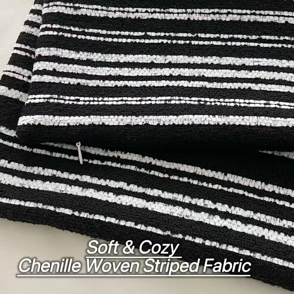 Slow Cow Boho Chenille Textured Woven Stripe Throw Pillow Covers 18 x18 Cushion Cover Black Pillow Cover Pillowcase