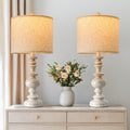 BOBOMOMO 24" Farmhouse Resin Table Lamp Set of 2, Vintage Lamps for Living Room Bedroom with Linen Shades, Traditional Rustic Bedside…