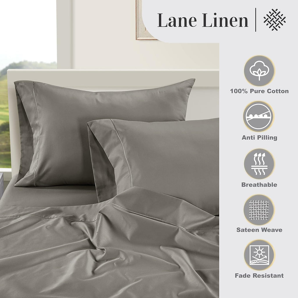 LaneLinen LANE LINEN Pillows Queen Size Set of 2 Soft 100% Egyptian Cotton Cool & Smooth Pillow Cases - Charcoal Cotton