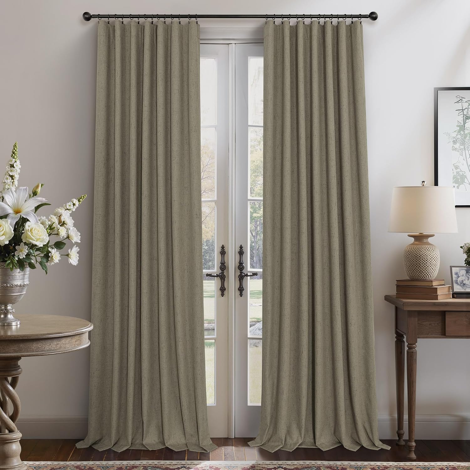 Pitalk Taupe Blackout Curtains 90 Inches Long Thick Linen Patio Curtain for Sliding Glass Doors Neutral Cottagecore Home Decor Living Room…