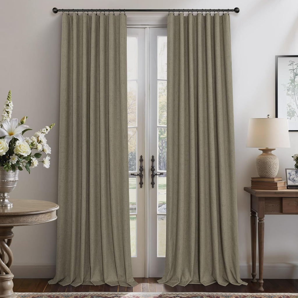 Pitalk Dark Taupe Neutral Blackout Curtains 96 Inch Long 2 Panel Insulated Sliding Door Curtain UV Heat Blocking Drape for Living Room Bedr…