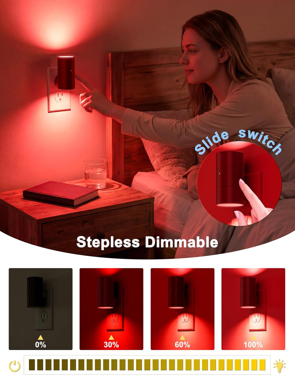 Volisun Red Night Light Plug into Wall, LED Night Lights with Light Sensor, Red, Dimmable Night Light for Christmas, Holiday Deco…